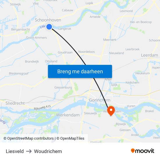 Liesveld to Woudrichem map