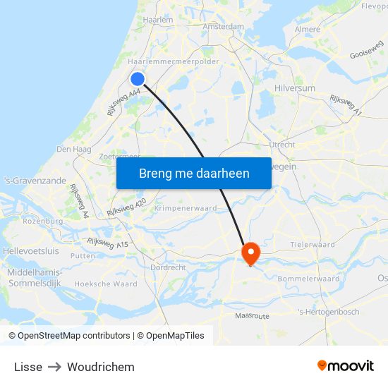 Lisse to Woudrichem map