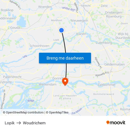 Lopik to Woudrichem map