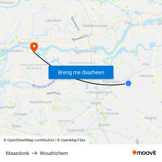 Maasdonk to Woudrichem map