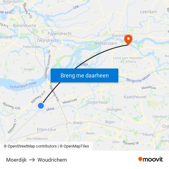 Moerdijk to Woudrichem map