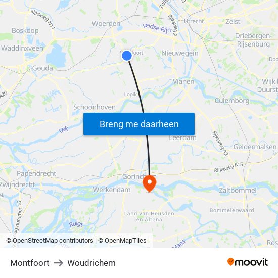Montfoort to Woudrichem map