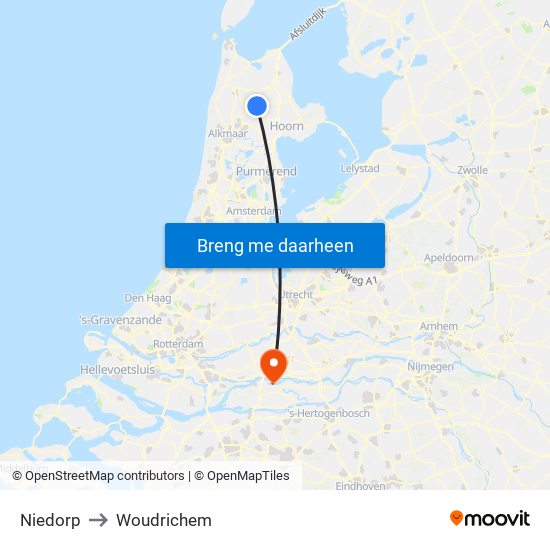 Niedorp to Woudrichem map