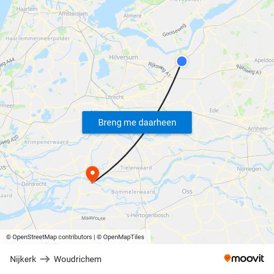 Nijkerk to Woudrichem map