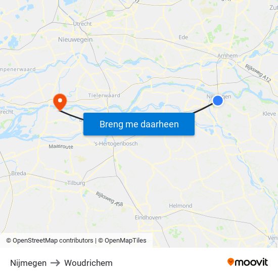 Nijmegen to Woudrichem map