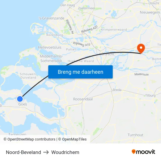 Noord-Beveland to Woudrichem map