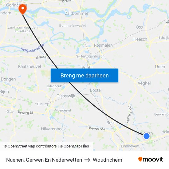 Nuenen, Gerwen En Nederwetten to Woudrichem map