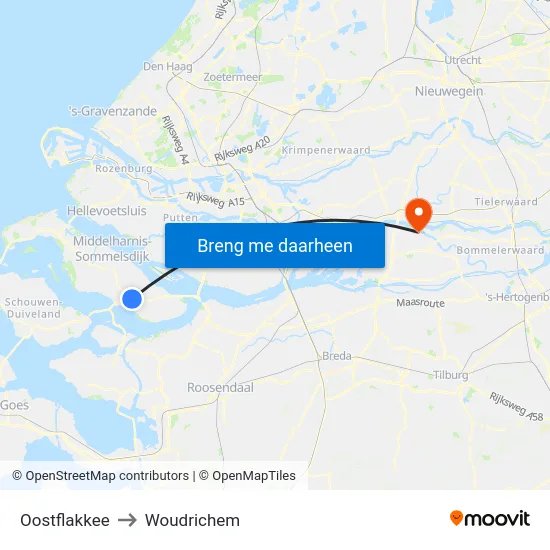 Oostflakkee to Woudrichem map