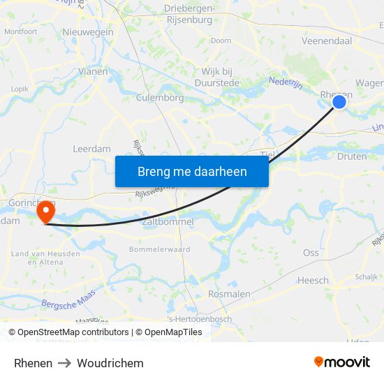 Rhenen to Woudrichem map