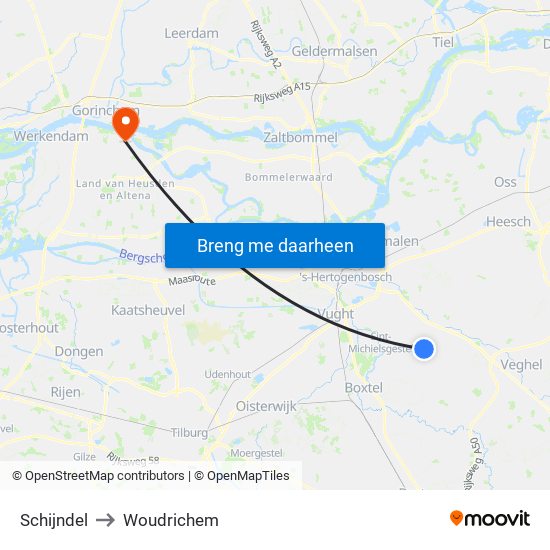 Schijndel to Woudrichem map