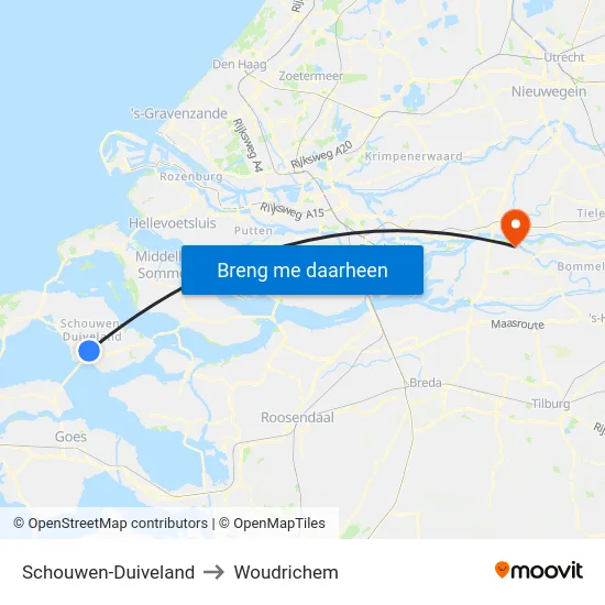 Schouwen-Duiveland to Woudrichem map