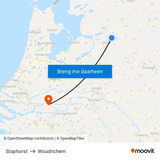 Staphorst to Woudrichem map