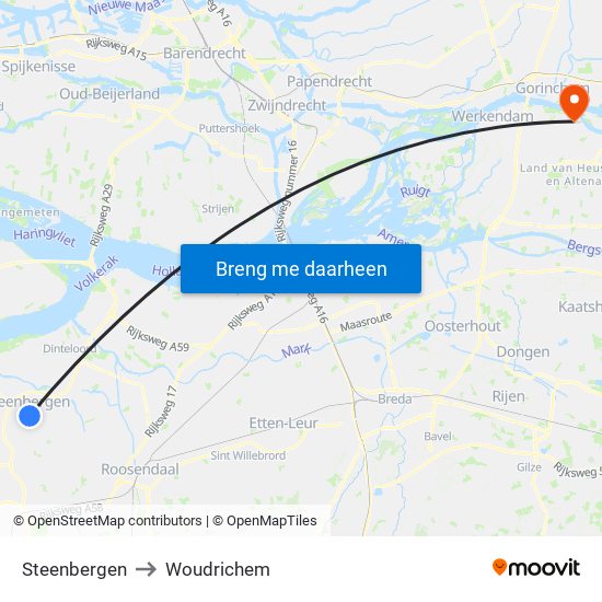 Steenbergen to Woudrichem map