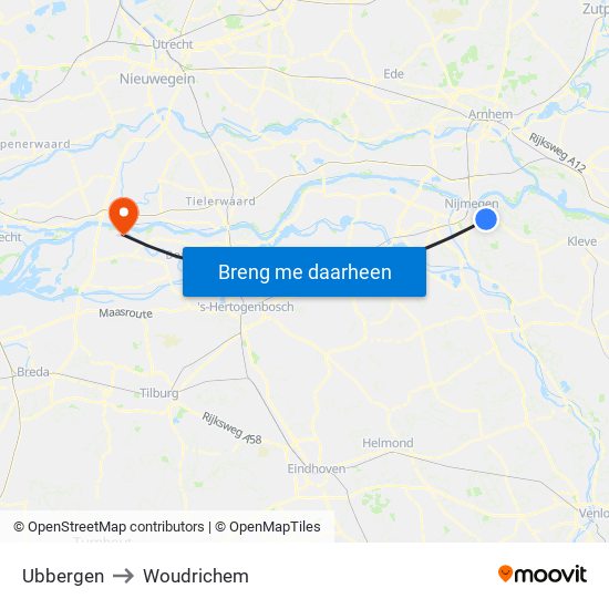 Ubbergen to Woudrichem map