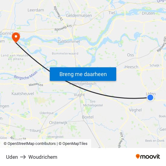 Uden to Woudrichem map