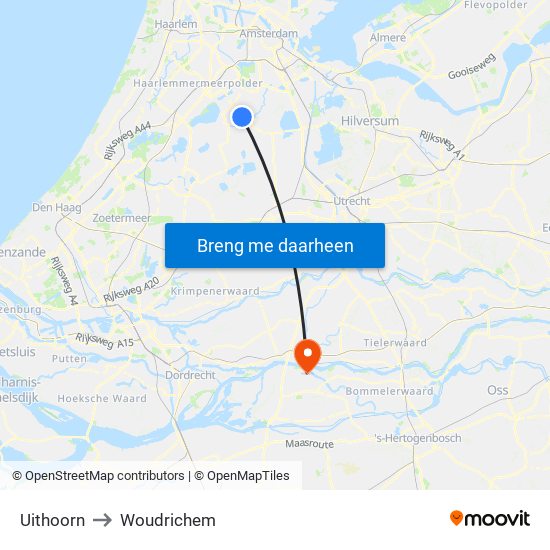 Uithoorn to Woudrichem map