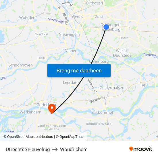 Utrechtse Heuvelrug to Woudrichem map