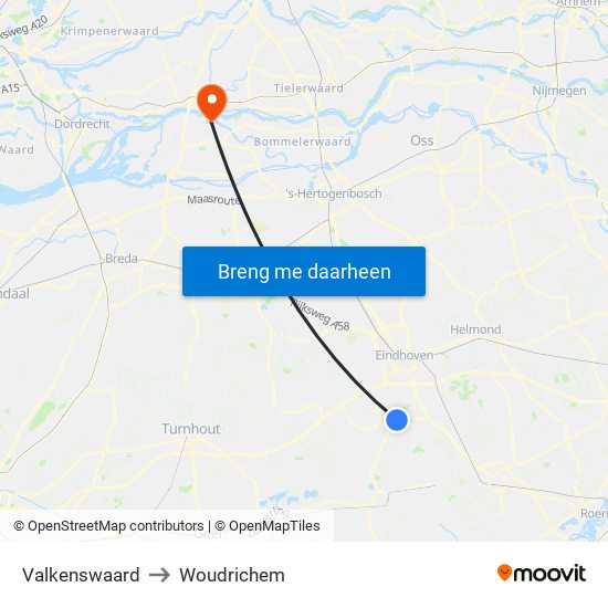 Valkenswaard to Woudrichem map