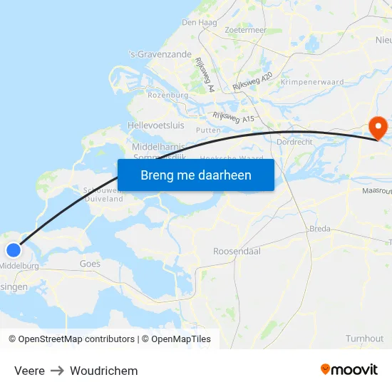 Veere to Woudrichem map