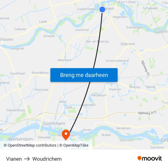 Vianen to Woudrichem map