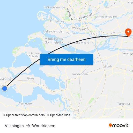 Vlissingen to Woudrichem map