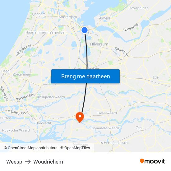 Weesp to Woudrichem map