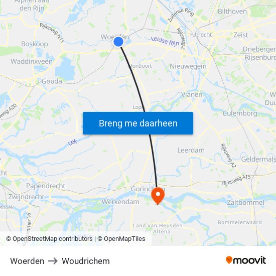 Woerden to Woudrichem map