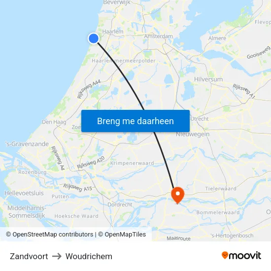 Zandvoort to Woudrichem map