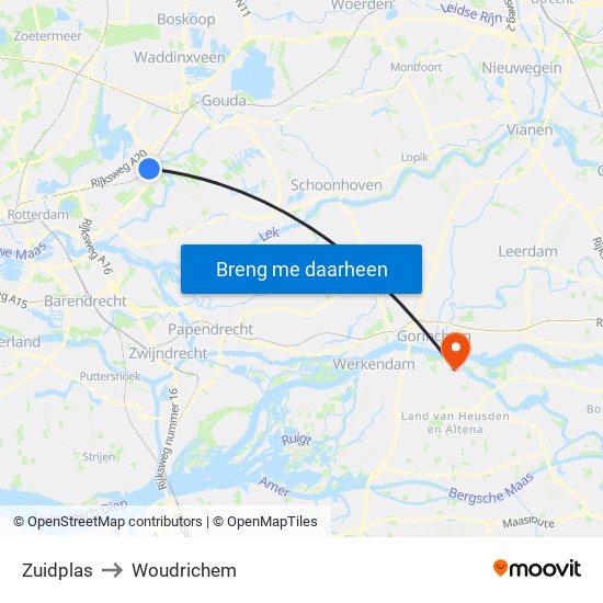 Zuidplas to Woudrichem map