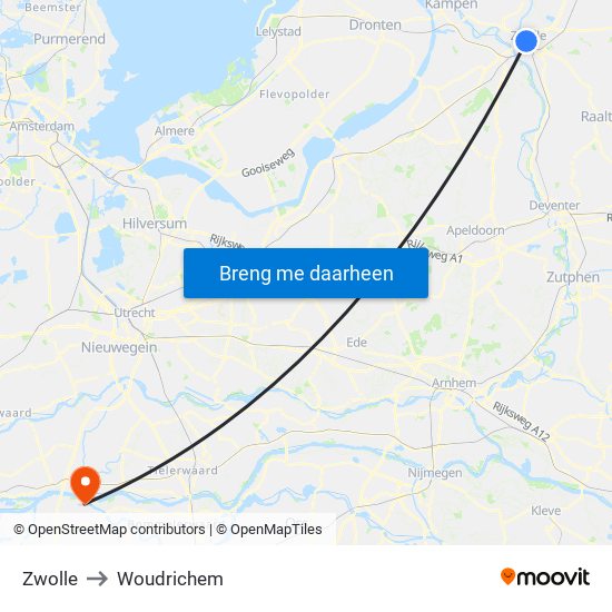 Zwolle to Woudrichem map