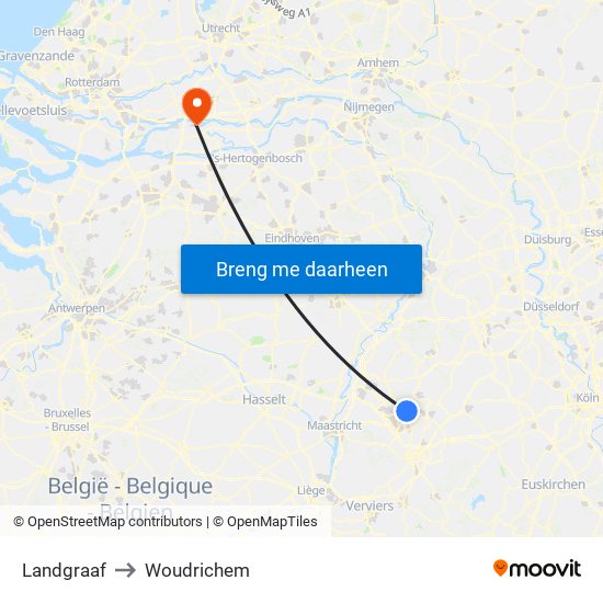 Landgraaf to Woudrichem map