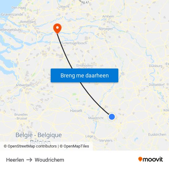 Heerlen to Woudrichem map