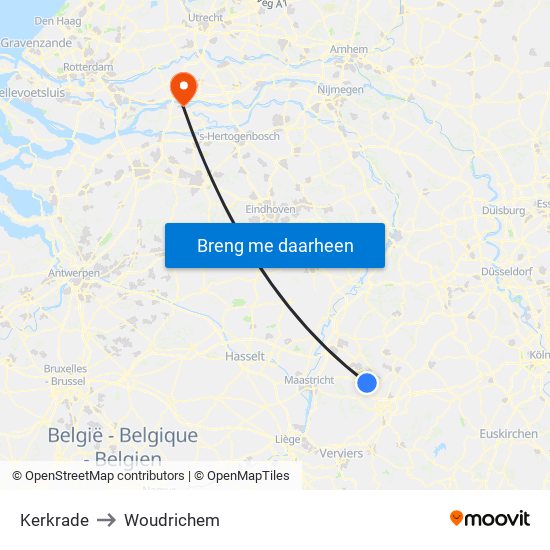 Kerkrade to Woudrichem map