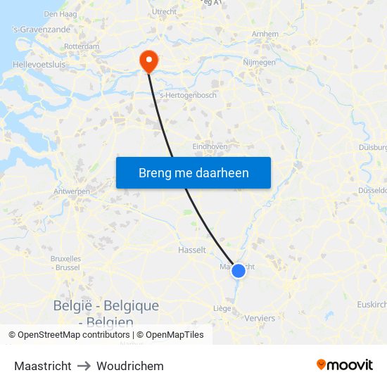 Maastricht to Woudrichem map