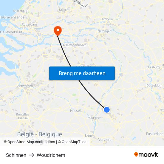 Schinnen to Woudrichem map