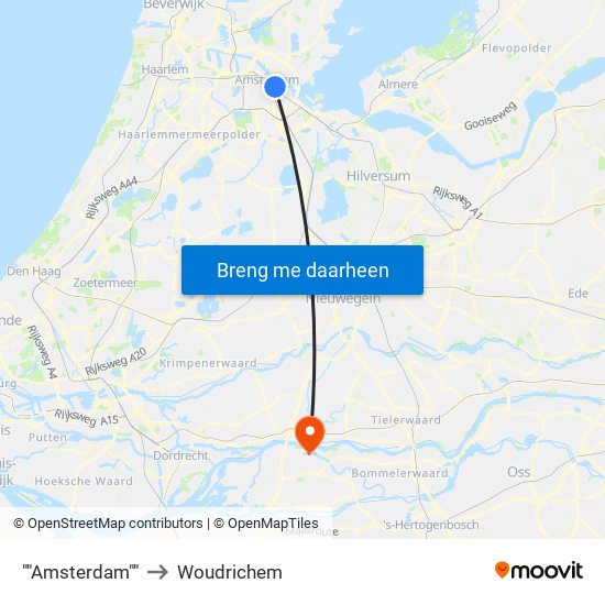 ""Amsterdam"" to Woudrichem map