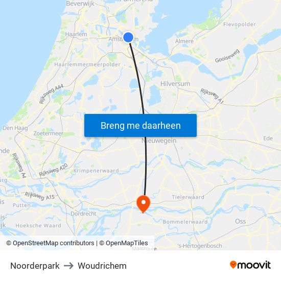 Noorderpark to Woudrichem map