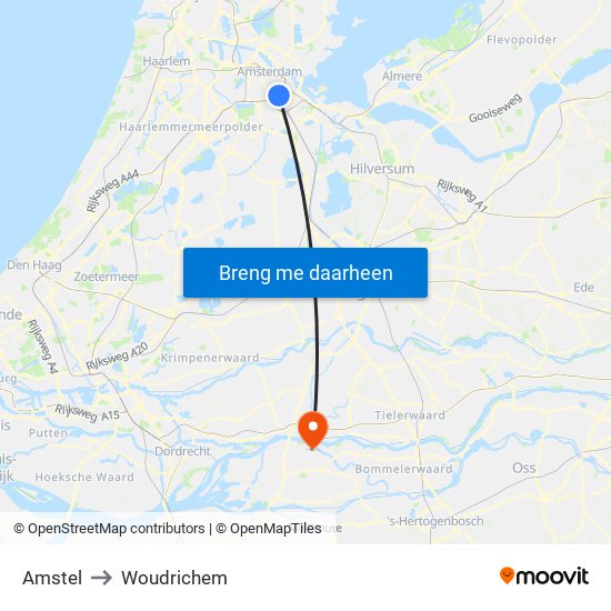 Amstel to Woudrichem map