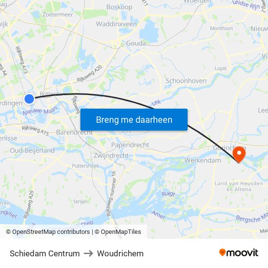 Schiedam Centrum to Woudrichem map