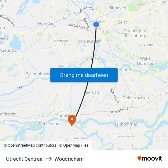 Utrecht Centraal to Woudrichem map