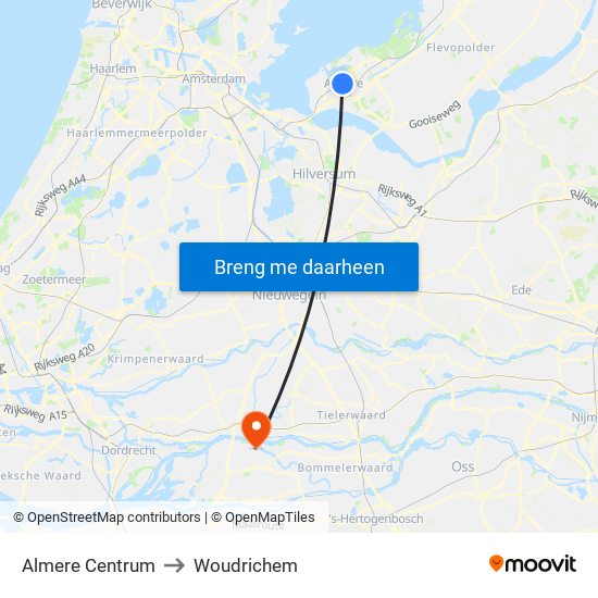 Almere Centrum to Woudrichem map