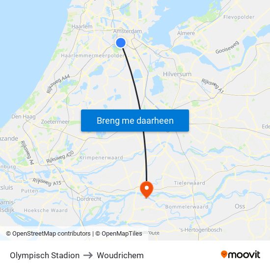 Olympisch Stadion to Woudrichem map