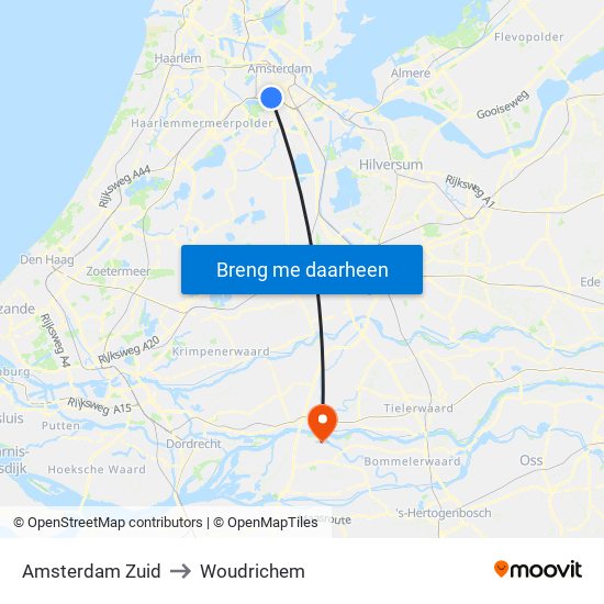 Amsterdam Zuid to Woudrichem map