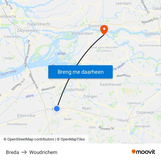 Breda to Woudrichem map