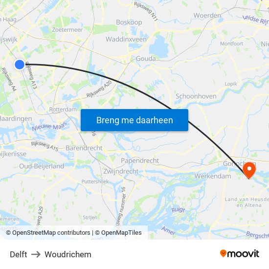 Delft to Woudrichem map