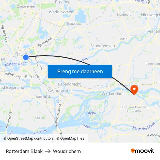 Rotterdam Blaak to Woudrichem map