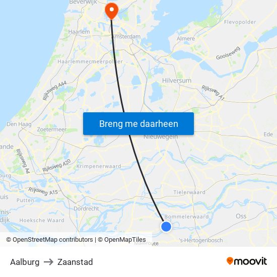 Aalburg to Zaanstad map