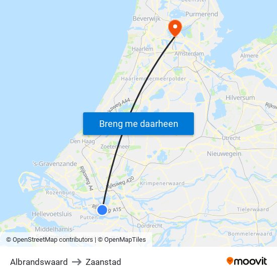 Albrandswaard to Zaanstad map