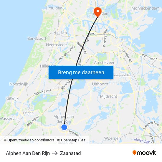 Alphen Aan Den Rijn to Zaanstad map