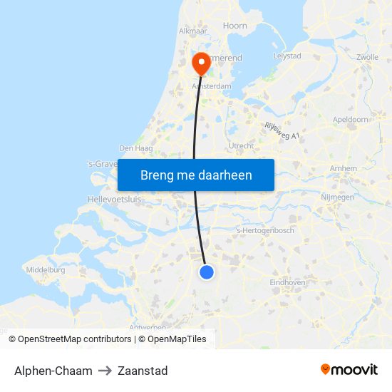 Alphen-Chaam to Zaanstad map